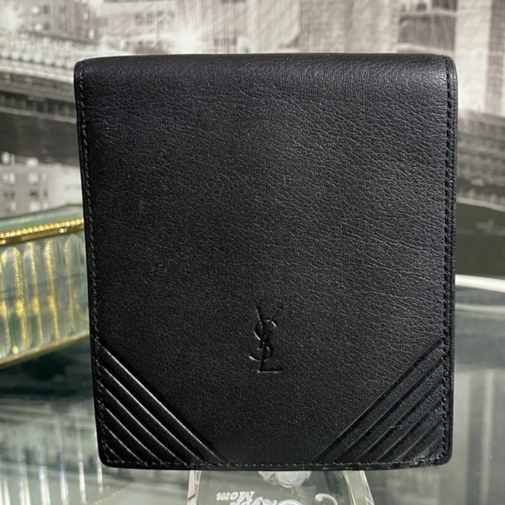 Authentic YSL Sleek black leather bifold wallet